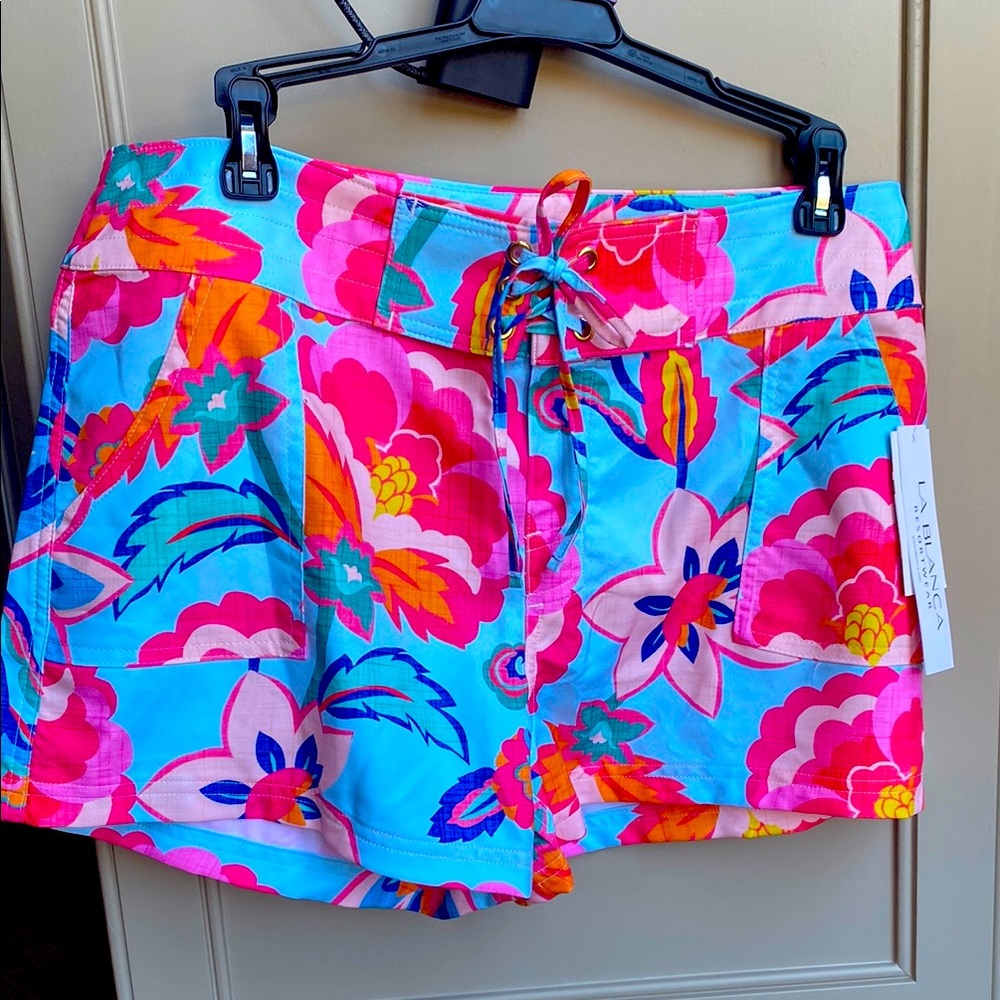 Colorful Floral Drawstring Beach Pool Shorts